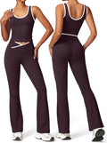 OLCHEE Womens Workout Sets 2 Piece Gym Yoga Outfits Crossover Flare Leggings Crop Tank Top with Contrast Trim