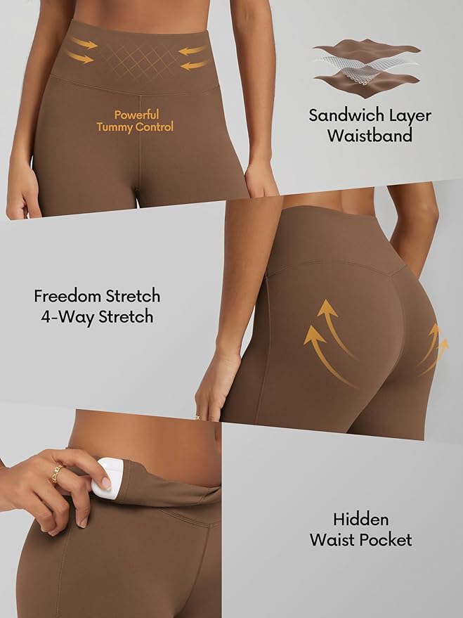ODODOS Women's Powerful Tummy Control Flared Yoga Pants 2.0 High Waist Workout Bootcut Leggings with Inner Pocket- 29" / 31"