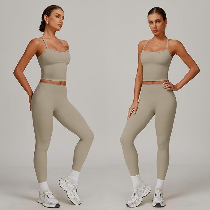 Women 2 Piece Workout Sets (NEW) Yoga Outfit Open Back Tank Top High Waisted Leggings Gym Sets Tracksuits