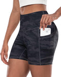 CHRLEISURE Womens Biker Yoga Shorts with Pocket, High Waisted Tummy Control 5 Inch Workout Spandex Athletic Gym Shorts