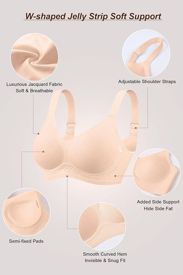 Vertvie Womens Seamless Jelly Bras No Underwire Comfort Push Up Bras Buttery Soft Wireless Bralette Full Coverage Sports Bra