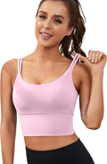 Everrysea Sports Bras for Women High Support Longline Workout Tank Tops Built in Bra Strappy Yoga Padded Crop Top