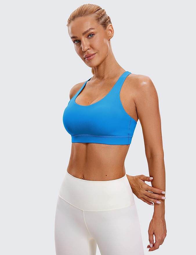 CRZ YOGA Naked Feeling Strappy Padded Sports Bras for Women - Fitness Workout Top Criss Cross Back Yoga Cami