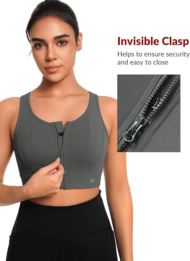 Yvette Front Closure Sports Bras for Women High Support Large Bust Supportive Sports Bra High Impact for Running