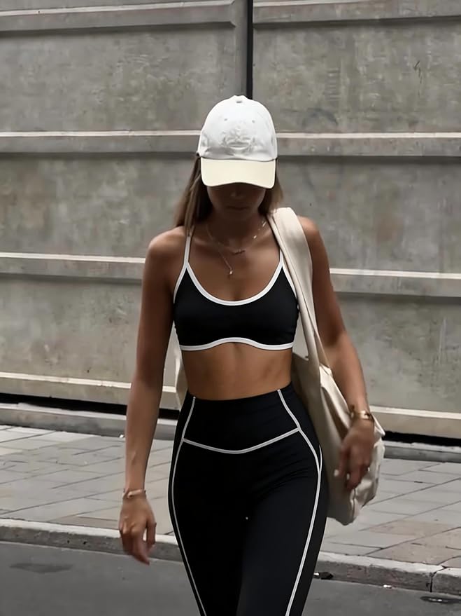 Aoxjox Women's Color Block Workout Sports Bras Fitness Lexi Lined Strappy Bra Athletic Yoga Crop Tank
