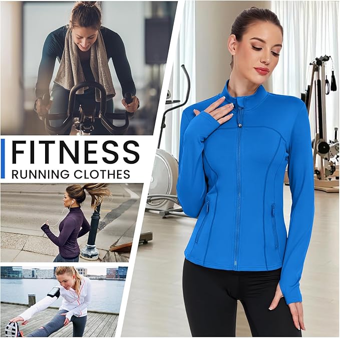 Women's Workout Jackets Full Zip Running Yoga Jackets Lightweight Athletic Clothes with Thumb Holes