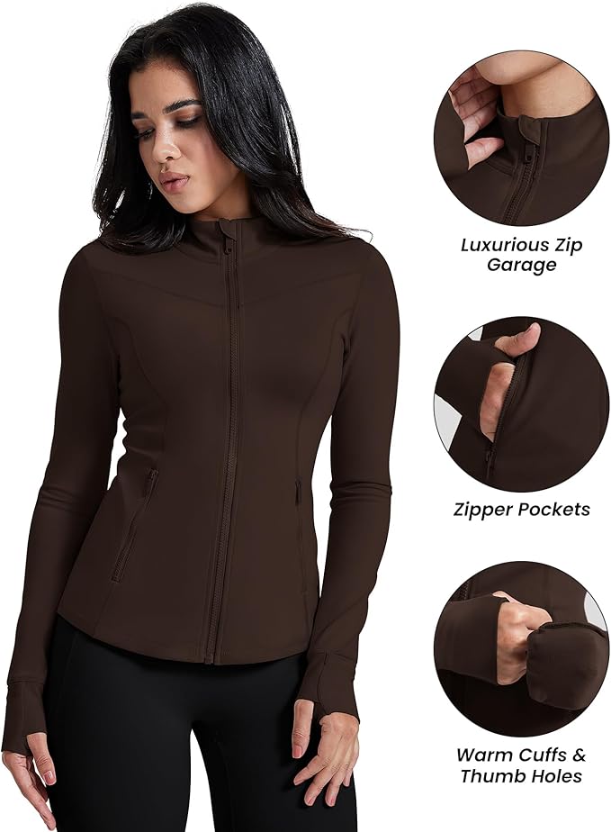 AVGO Womens Running Jackets Lightweight Slim Fit Workout Jacket Zip Up Athletic Track Gym Tops with Pockets & Thumb holes