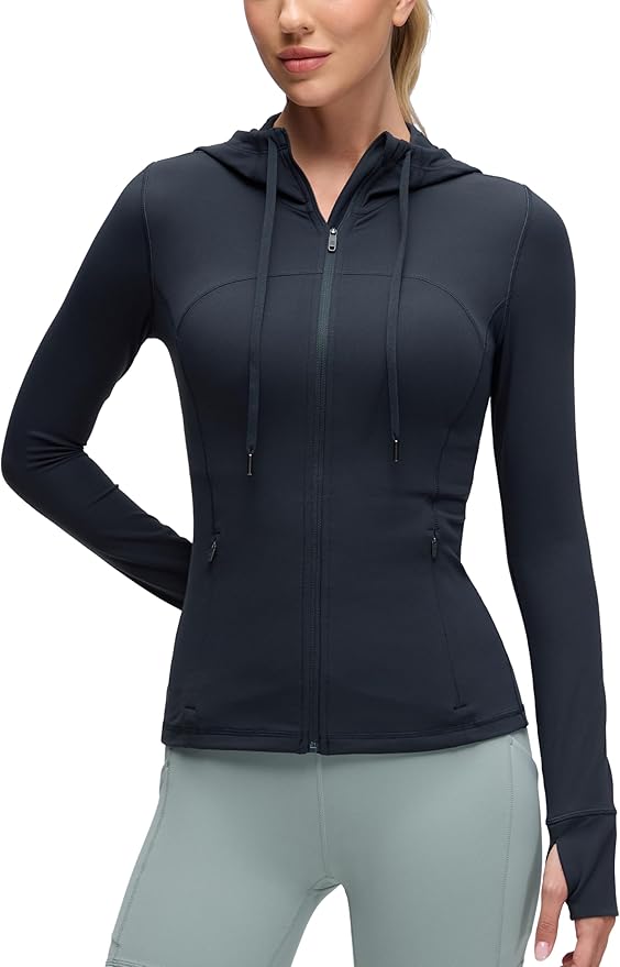 CRZ YOGA Butterluxe Hooded Athletic Jackets for Women - Full Zip Track Casual Tops with Thumb Holes Pockets