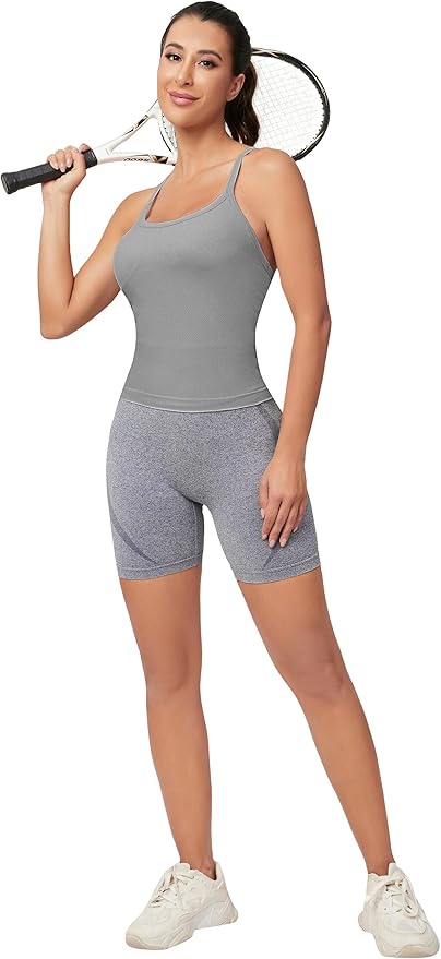MathCat Workout Tank Tops for Women with Built in Bra, Sleeveless Gym Tops Seamless Racerback Athletic Yoga Shirts