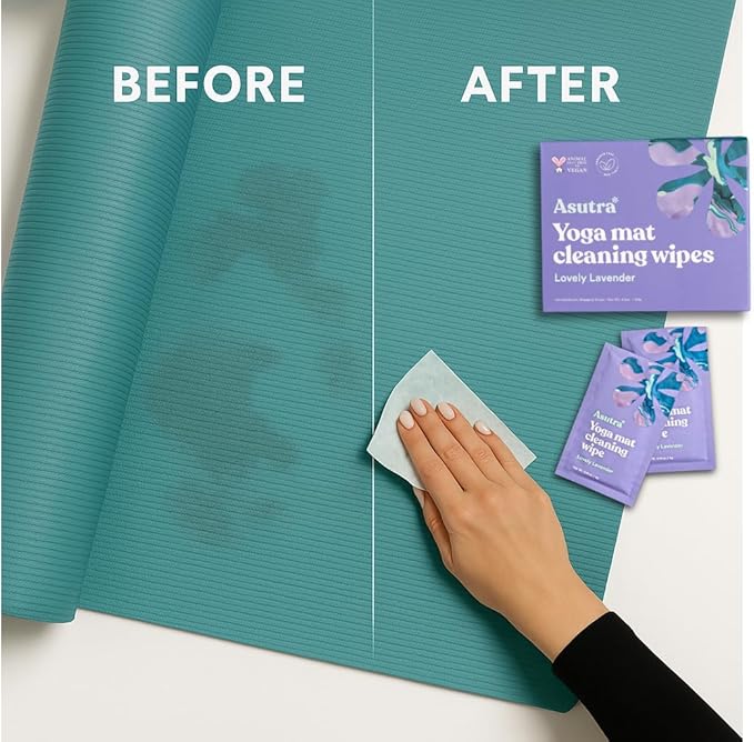 ASUTRA Yoga Mat Cleaning Wipes (Lovely Lavender), Individually Wrapped Wipes, 2 Boxes (30 Each) - No Slippery Residue, Deep-Cleansing for Fitness Gear & Gym Equipment