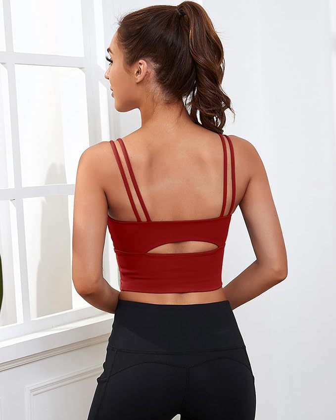 Everrysea Sports Bras for Women High Support Longline Workout Tank Tops Built in Bra Strappy Yoga Padded Crop Top