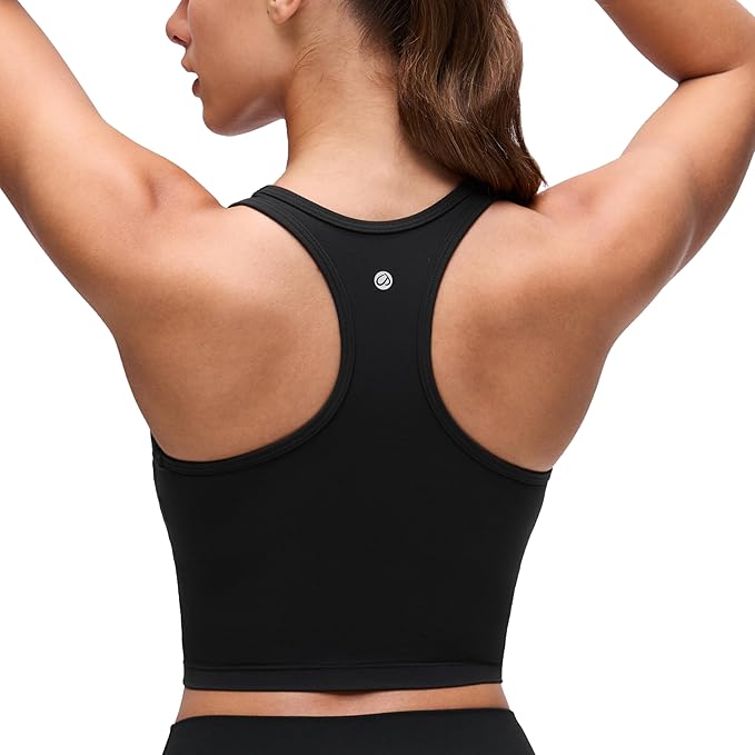 CRZ YOGA Butterluxe Racerback Crop Tank Tops for Women - Padded Y-Back Longline Sports Bras Scoop Neck Workout Yoga