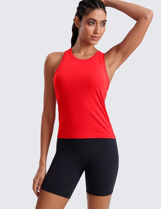 CRZ YOGA Seamless Workout Tank Tops for Women - Athletic Running Gym Sleeveless Shirts Crewneck Racerback Breathable