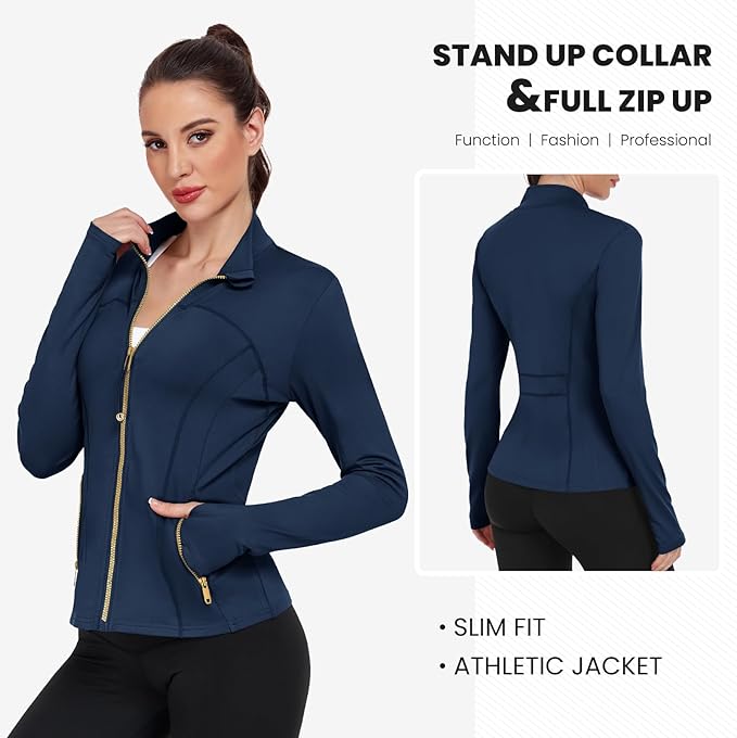 Women's Workout Jackets Full Zip Running Yoga Jackets Lightweight Athletic Clothes with Thumb Holes