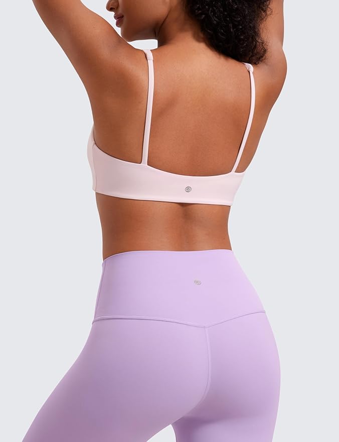 CRZ YOGA Butterluxe Square Neck Spaghetti Strap Sports Bras for Women - Low Coverage Yoga Wireless Padded Cami Crop Top