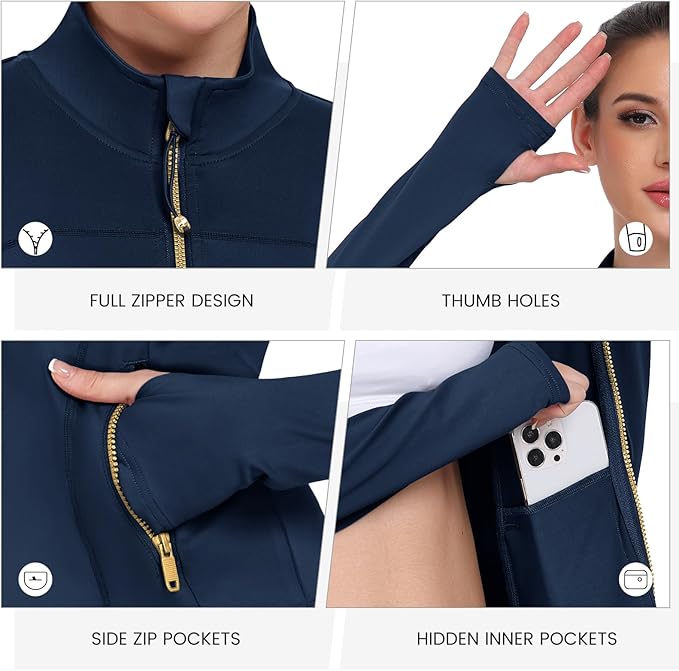 Women's Workout Jackets Full Zip Running Yoga Jackets Lightweight Athletic Clothes with Thumb Holes
