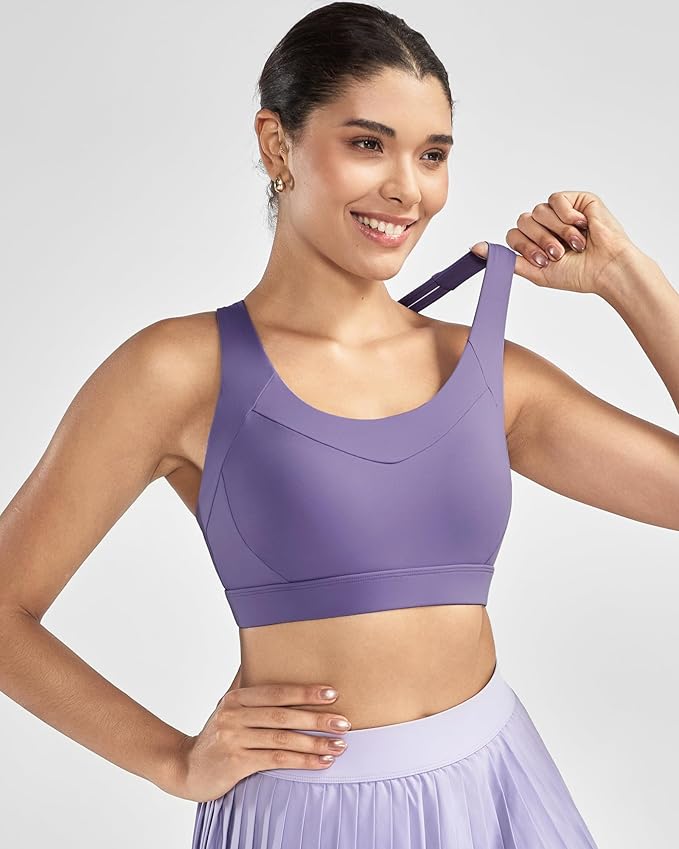 RUNNING GIRL Sports Bra for Women High Support, Molded Cup High Impact Sports Bras with Sewn in Pads Strappy Running Bra