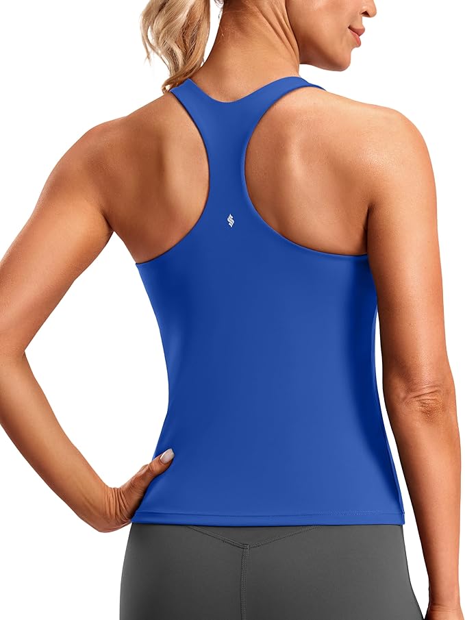 Soothfeel Womens Workout Tank Tops with Built in Bra Racerback Athletic Yoga Top High Neck Sports Gym Sleeveless Shirts