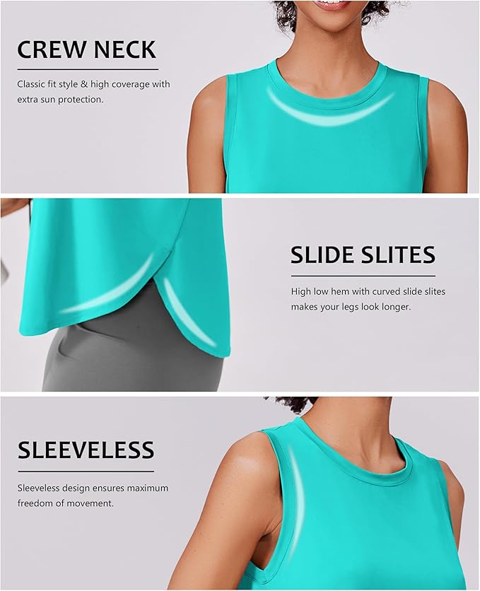 PINSPARK Workout Tank Tops Woman UPF 50+ Yoga Tanks Quick Dry Sleeveless Gym Shirts with Side Slits Loose Fit Athletic Top