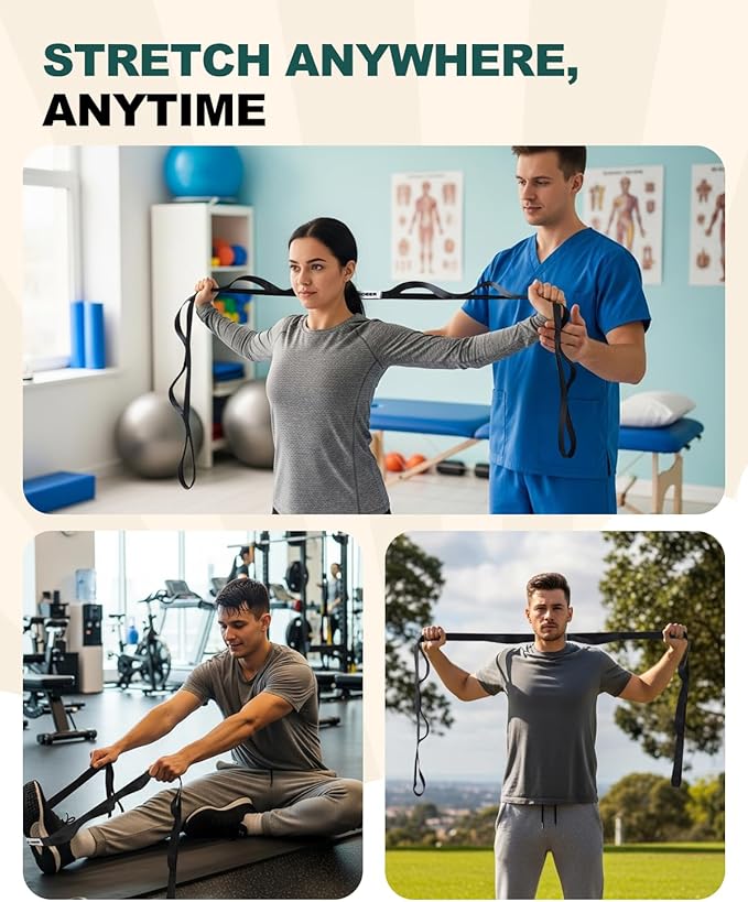 Trideer Stretching Strap for Physical Therapy & Home Rehab, Non-Elastic Yoga Strap for Stretching with Loops for Hamstring, Calf & Back Stretcher Mobility, Hip & Pilates