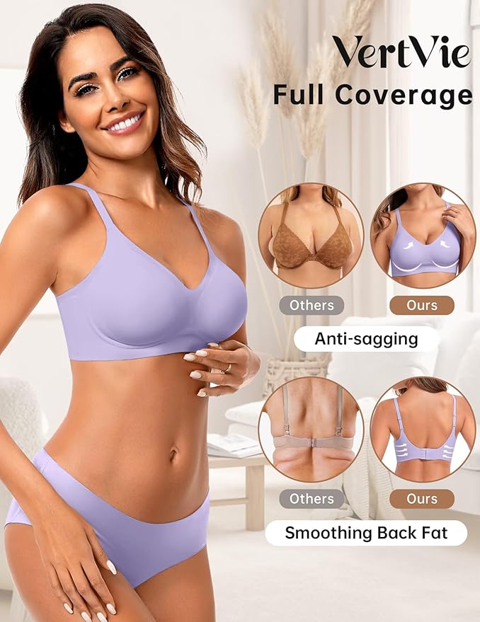 Vertvie Womens Seamless Jelly Bras No Underwire Comfort Push Up Bras Buttery Soft Wireless Bralette Full Coverage Sports Bra