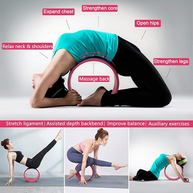 Yoga Wheel Set 11-in-1,Back Roller & 2 Blocks with Strap,Resistance Bands,Jump Rope,Carrying Bag,Perfect Yoga Back Wheel Accessory Starter Kit for Beginner, Stretching, Improving Backbends