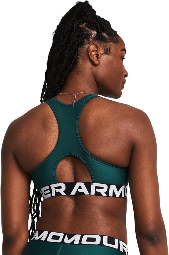 Under Armour Womens HeatGear Authentics Mid Impact Branded Sports Bra