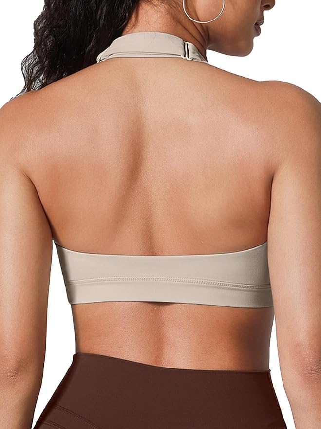 BRXL Halter Sports Bras for Women Adjustable Built in Bra Backless Workout Push Up Bras Low Impact Gym Yoga Tops