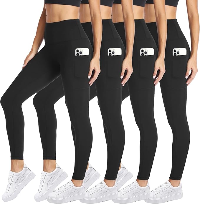 CAMPSNAIL 4 Pack Leggings for Women - High Waisted Tummy Control Yoga Pants for Workout Gym Black Leggings Plus Size Dance