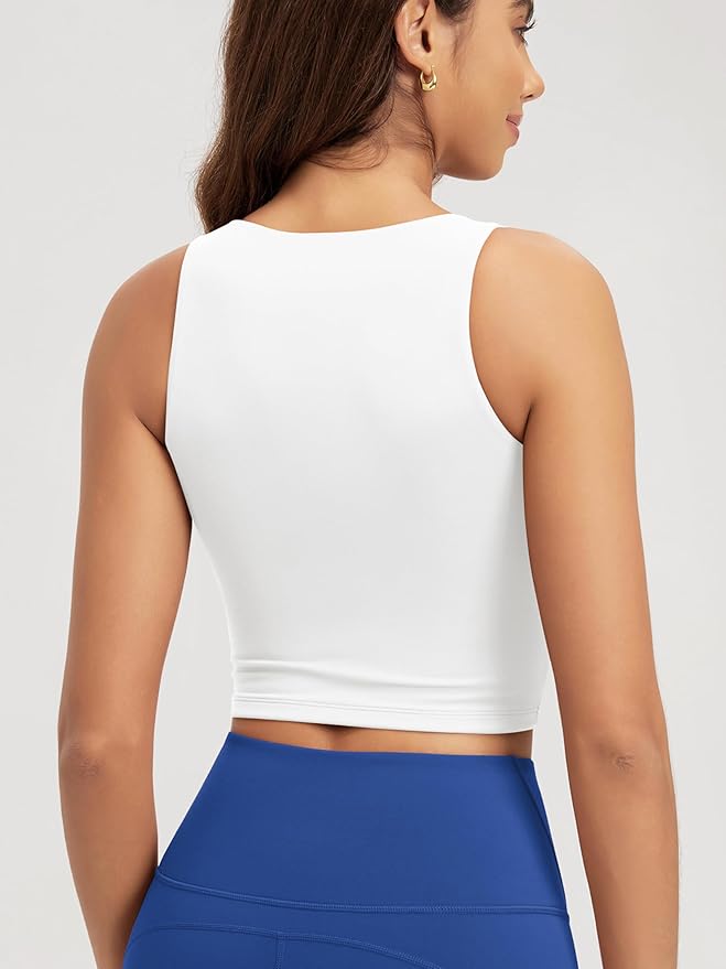 ODODOS Double Layer High Neck Crop Tank for Women Cloud Feeling Sleeveless Casual Yoga Cropped Tops