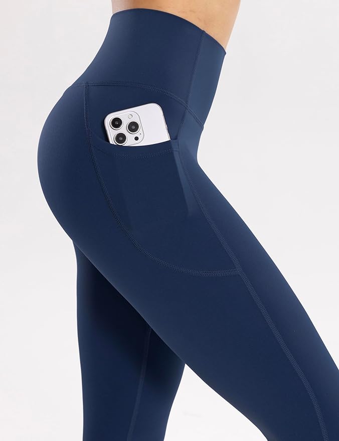 ENERBLOOM Workout Leggings with Pockets for Women High Waist Yoga Pants 25"/28" Cream Soft Lightweight Athletic Gym Tights