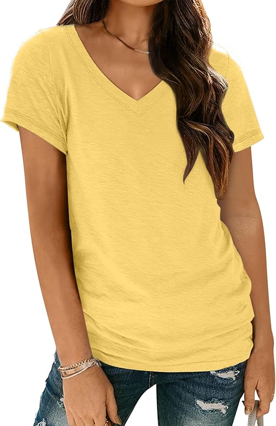 AUTOMET T-Shirts Short Sleeve V Neck Tees Tops for Women Fashion Trendy Lightweight Soft Casual Summer Outfits Clothes 2026