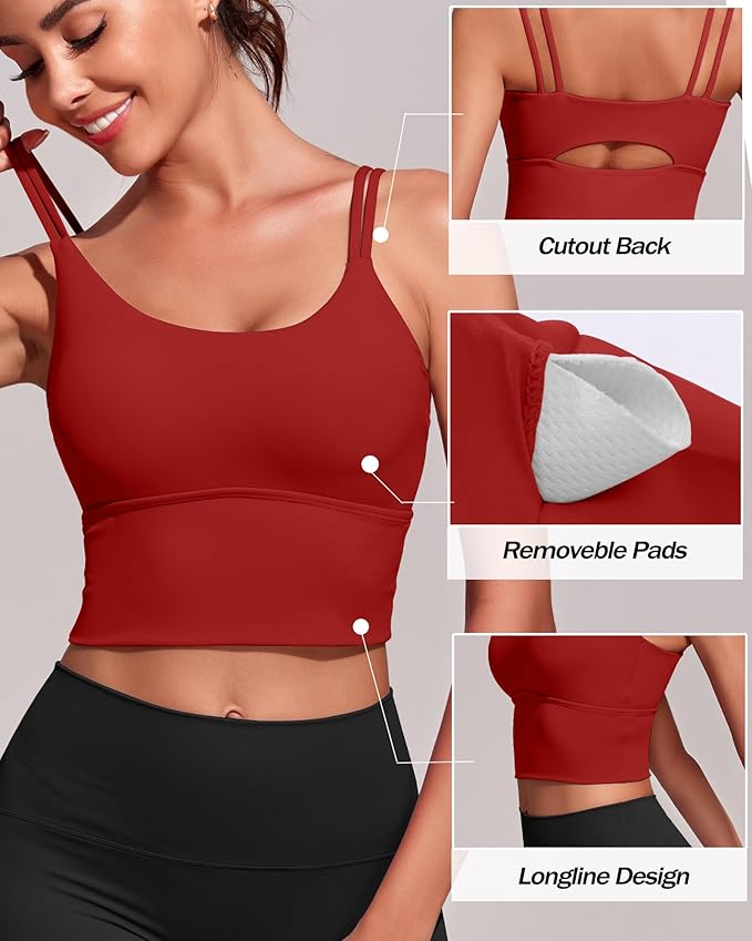Everrysea Sports Bras for Women High Support Longline Workout Tank Tops Built in Bra Strappy Yoga Padded Crop Top