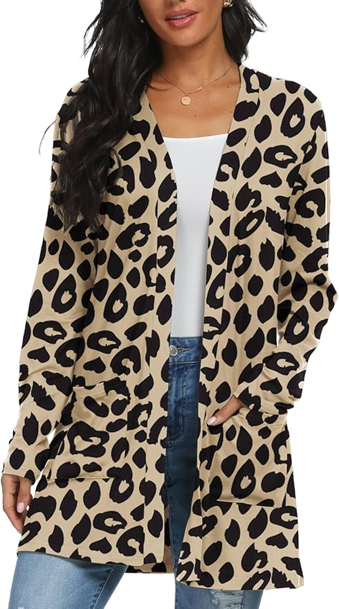 Womens Casual Lightweight with Pocketes Long Sleeve Open Front Cardigan