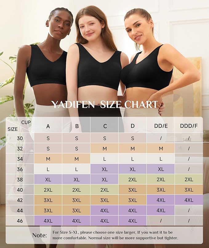 YADIFEN Womens Sports Bras, 3/4/6 Pack Wireless Comfortable Seamless Sleep Yoga Sports Bras for Women with Removable Pads