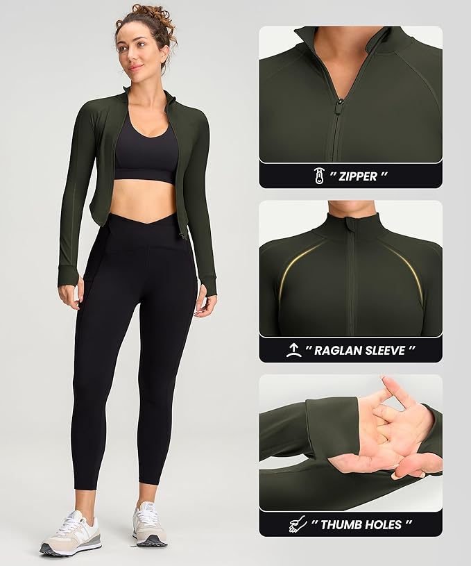 Womens Zip Up Bbl Jacket Lightweight Cropped Athletic Jacket Track Gym Workout Jackets for Running Yoga Hiking