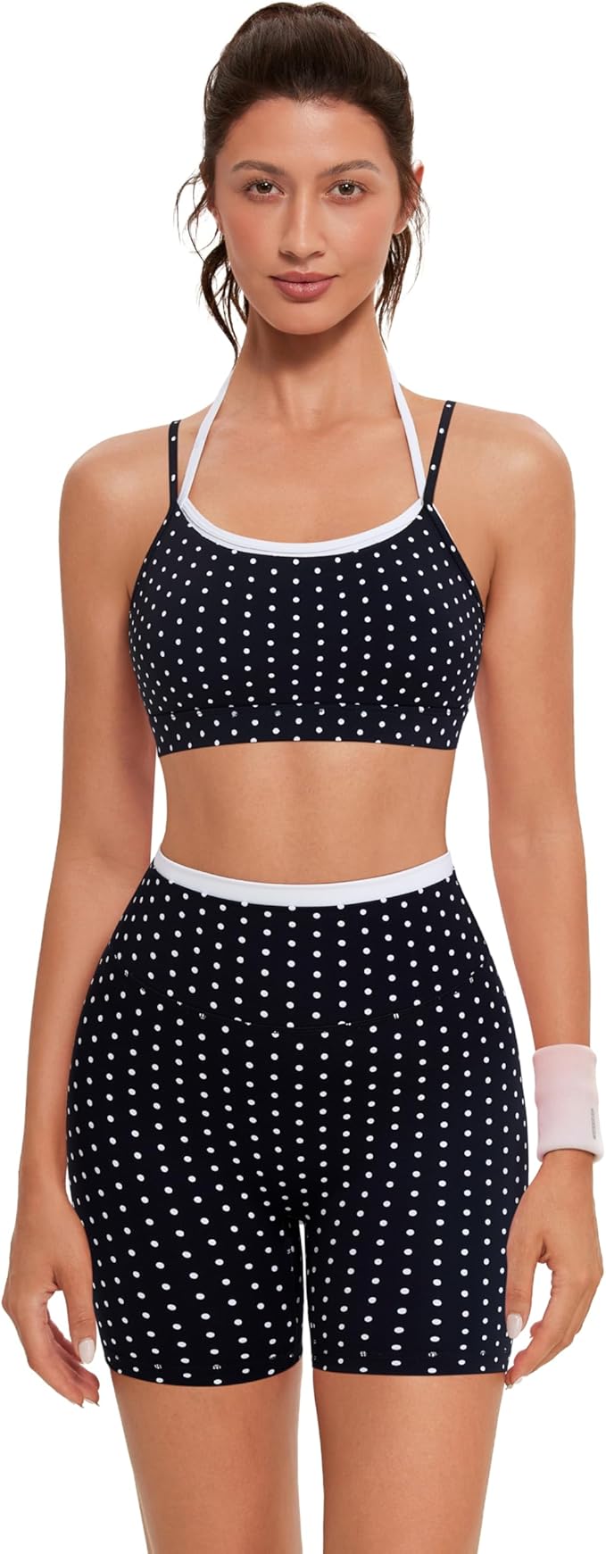 OMKAGI Workout Sets for Women Cute Doubel Layer Open Back Sports Bras Gym Shorts Outfits
