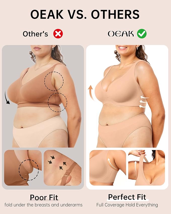 OEAK Womens Deep V Bras Wireless Comfortable Bra Supportive No Underwire Bras Tshirt Push Up Bralettes Plunge Seamless Bra