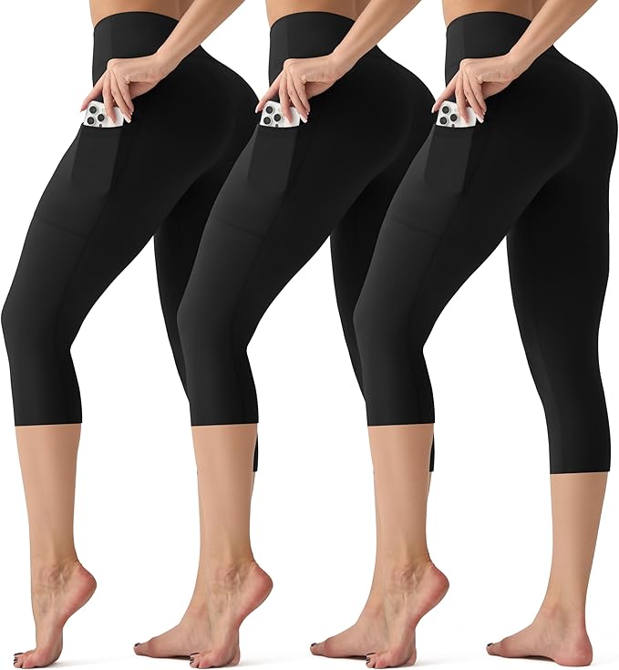 3 Pack Leggings with Pockets for Women,Butt Lift High Waisted Tummy Control Workout Yoga Pants Reg & Plus Size
