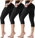 3 Pack Leggings with Pockets for Women,Butt Lift High Waisted Tummy Control Workout Yoga Pants Reg & Plus Size