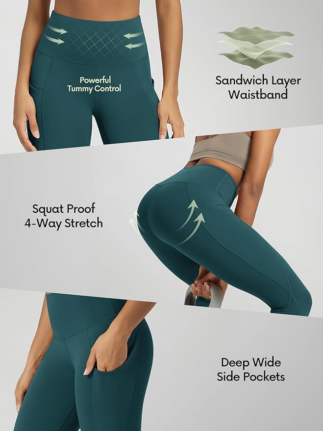 ODODOS Women's High Waisted Yoga Capris with Pockets, Tummy Control Non See Through Workout Athletic Running Capri Leggings