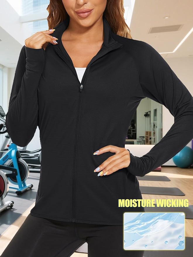 TACVASEN Women's Athletic Jackets Lightweight UV Protection Shirts Full Zip Workout Jacket UPF 50+ Long Sleeve Sun Shirt