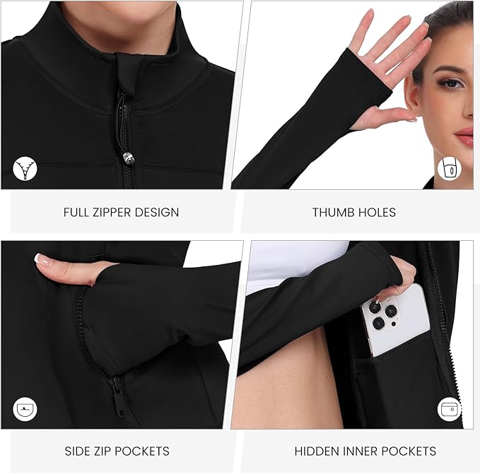 Women's Workout Jackets Full Zip Running Yoga Jackets Lightweight Athletic Clothes with Thumb Holes