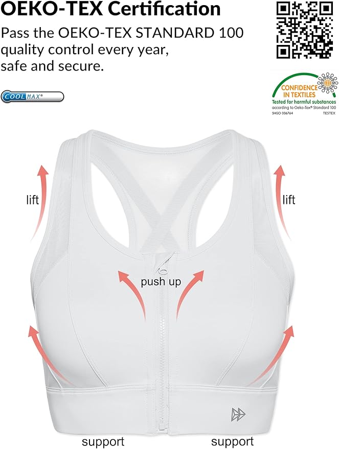 Yvette High Impact Zip Front Sports Bra Mesh Racerback Workout High Support Sports Bras for Women Large Breasts