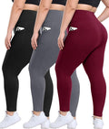 3 Pack Plus Size Leggings with Pockets for Women - High Waisted Tummy Control Spandex Soft Black Workout Yoga Pants