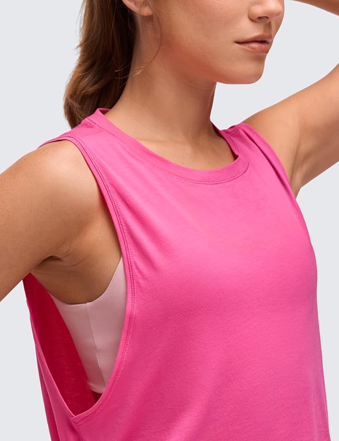 CRZ YOGA Pima Cotton Large Armhole Tank Tops for Women - Workout Sport Athletic Yoga Running Gym Loose Crop Sleeveless Shirts