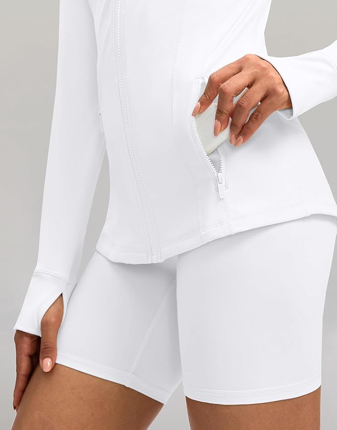 Women's Workout Jackets with 4 Pockets Zip Up Slim Fit Soft Fall Jacket for Yoga Running Athletic