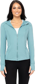 Yogalicious Full-Zip Lightweight Hooded Running Workout Yoga Lux Jacket with Pockets