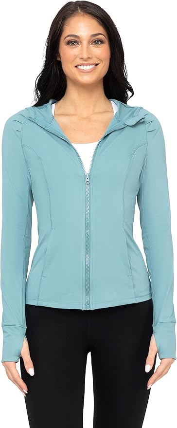 Yogalicious Full-Zip Lightweight Hooded Running Workout Yoga Lux Jacket with Pockets