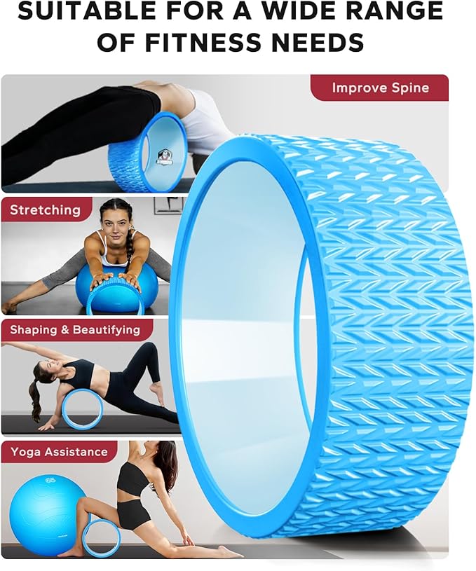 HAPBEAR Back Roller - Yoga Wheel Set with 26'' Anti-Burst Exercise Ball – 12'' PP Inner Core Spine Alignment Tool for Back Pain Relief,Core Strength & Full-Body Workout, Back Roller Wheel for Home Gym & Therapy, Pump Included
